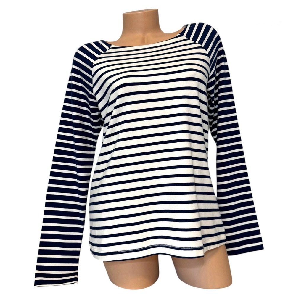 Vineyard Vines Women's SMALL Tshirt Blue White Striped Boat Neck Top Long Sleeve